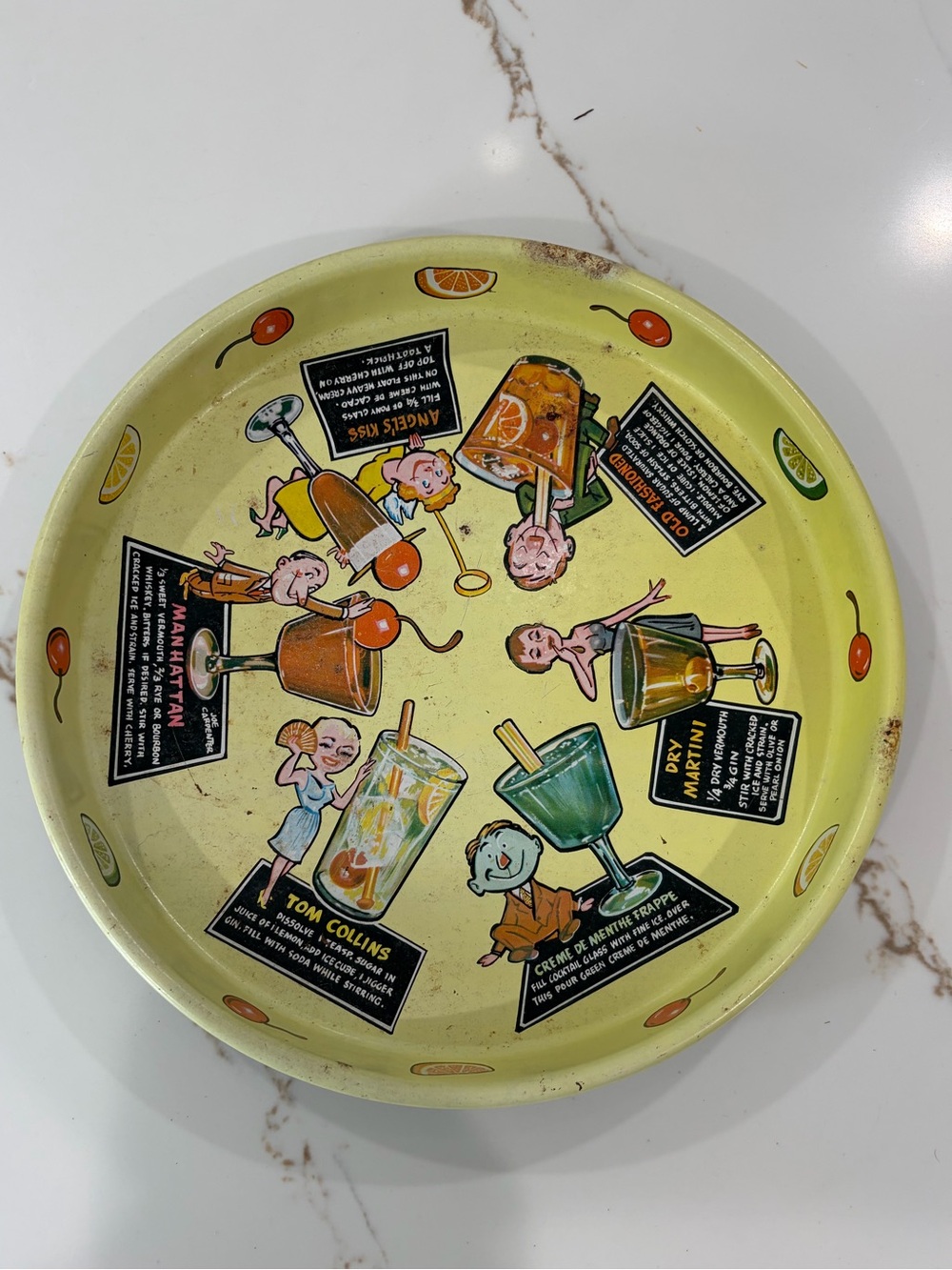 Vintage 1950’s Cocktail Serving Tray by Masonware in Light Yellow with recipes